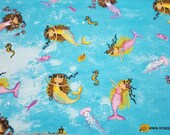 Flannel Fabric - Ocean Mermaids - By the yard - 100% Cotton Flannel