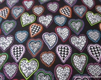 Flannel Fabric - Kaleidoscope Hearts Bright on Black - By the yard - 100% Cotton Flannel
