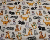 Flannel Fabric - Clever Kitty Beige - By the yard - 100% Cotton Flannel