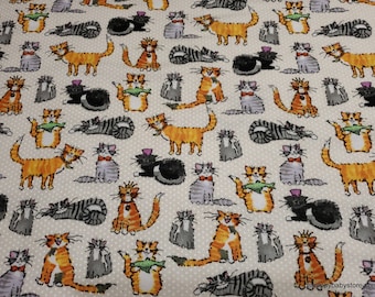 Flannel Fabric - Clever Kitty Beige - By the yard - 100% Cotton Flannel