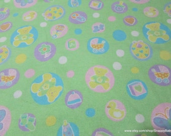 Flannel Fabric - Welcome Baby Green - By the yard - 100% Cotton Flannel