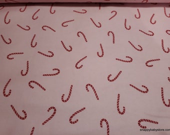 Christmas Flannel Fabric - Candy Canes Pink - By the yard - 100% Cotton Flannel