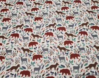 Flannel Fabric - Woodland Wildlife Cream - By the yard - 100% Cotton Flannel