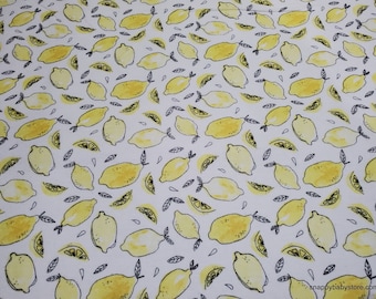Flannel Fabric - Lemon Sketch - By the yard - 100% Cotton Flannel