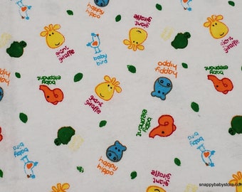 Flannel Fabric - Baby Zoo Animals on White - By the yard - 100% Cotton Flannel