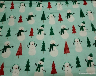 Christmas Flannel Fabric - Wonderland Snowman - By the yard - 100% Cotton Flannel