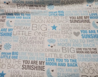 Flannel Fabric - Love to Moon Words - By the yard - 100% Cotton Flannel
