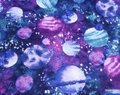 Flannel Fabric - Planets in Outerspace Purple - By the yard - 100% Cotton Flannel