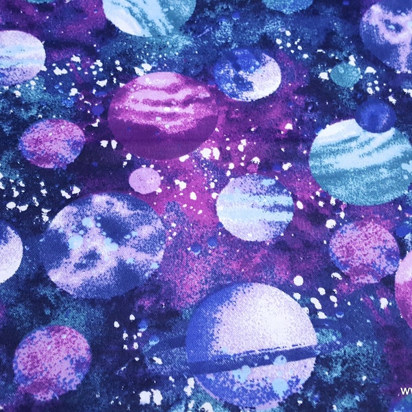 Flannel Fabric - Planets in Outerspace Purple - By the yard - 100% Cotton Flannel