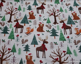 Christmas Flannel Fabric - Forrest Christmas Animals - By the yard - 100% Cotton Flannel