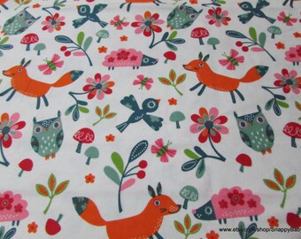 Flannel Fabric - Happy Woodland Friends - By the yard - 100% Cotton Flannel