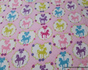 Premium Flannel Fabric - Sweet Horse Carousel Pink - By the yard - 100% Cotton Flannel