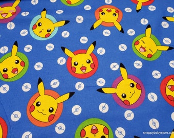 Character Flannel Fabric - Pokemon Pikachu Spots Blue - By the yard - 100% Cotton Flannel