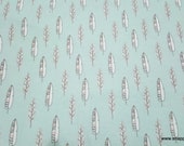 Flannel Fabric - Mint Feathers - By the yard - 100% Cotton Flannel