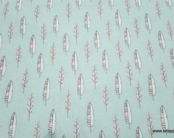 Flannel Fabric - Mint Feathers - By the yard - 100% Cotton Flannel