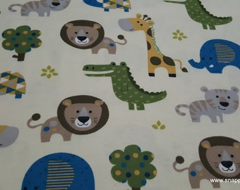 Flannel Fabric - Safari Zoo Animals - By the yard - 100% Cotton Flannel