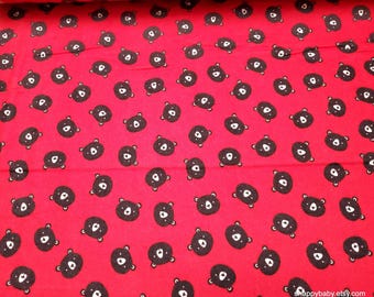 Premium Flannel Fabric - Adventure Bear Heads Red Premium - By the yard - 100% Cotton Flannel