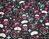 Flannel Fabric - Nurses Call the Shots - By the yard - 100% Cotton Flannel