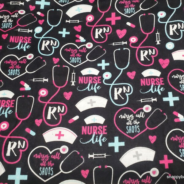 Flannel Fabric - Nurses Call the Shots - By the yard - 100% Cotton Flannel