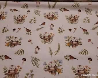 Flannel Fabric - Brown Forest Owls and Mushrooms - By the yard - 100% Cotton Flannel