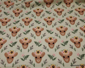 Remnant Flannel Fabric - Sweet Farm Baby Highland Cow - Choose your Size - 100% Cotton Flannel