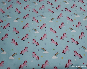 Flannel Fabric - Once Upon a Time Unicorns on Blue - By the yard - 100% Cotton Flannel