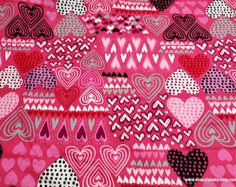 Remnant Flannel Fabric - Sketched Hearts Pink - Choose your Size - 100% Cotton Flannel