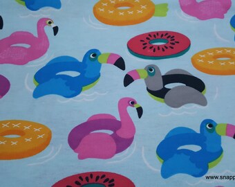 Flannel Fabric - Flamingo Floaties - By the yard - 100% Cotton Flannel