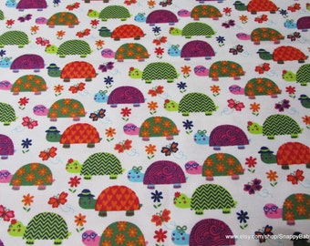 Flannel Fabric - Bright Turtles - By the yard - 100% Cotton Flannel