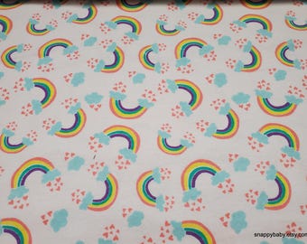 Flannel Fabric - Rainbows and Hearts - By the yard - 100% Cotton Flannel