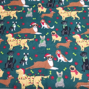 Christmas Flannel Fabric - Festive Pups - By the Yard - 100% Cotton Flannel