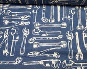 Flannel Fabric - Tools on Navy - By the yard - 100% Cotton Flannel