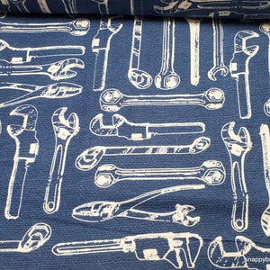 Flannel Fabric - Tools on Navy - By the yard - 100% Cotton Flannel