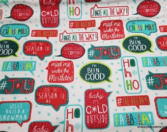 Christmas Flannel Fabric - Christmas Blurbs - By the yard - 100% Cotton Flannel