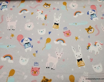 Premium Flannel Fabric - Salt and Honey Party Animals Gray - By the yard - 100% Premium Cotton Flannel