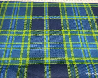 Remnant Flannel Fabric - Navy Green Plaid - Choose your Size - 100% Cotton Flannel