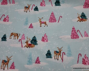 Christmas Flannel Fabric - Pink Christmas Forest Animals - By the yard - 100% Cotton Flannel