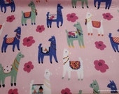 Flannel Fabric - Llamas on Pink - By the Yard - 100% Cotton Flannel