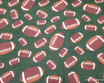 Remnant Flannel Fabric - Football on Green - Choose your Size - 100% Cotton Flannel