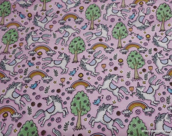 Flannel Fabric - Unicorn Meadow Pink - By the yard - 100% Cotton Flannel