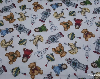 Christmas Premium Flannel Fabric - Christmas Joys Toys on White Premium  - By the yard - 100% Cotton Flannel
