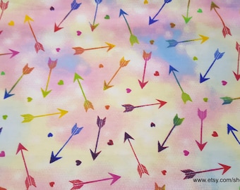 Remnant Flannel Fabric - Tie Dye Arrows and Hearts - Choose your Size - 100% Cotton Flannel