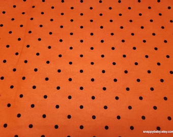 Remnant Flannel Fabric - Black Dots on Orange - Choose your Size - 100% Cotton Flannel