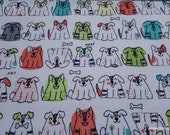 Flannel Fabric - Sketched Pups with Bone - By the yard - 100% Cotton Flannel