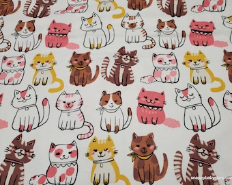 Flannel Fabric - Cute Cats - By the yard - 100% Cotton Flannel