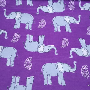 Flannel Fabric - Sketched Elephant and Paisley Purple - By the yard - 100% Cotton Flannel