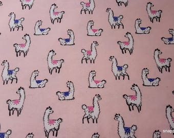 Flannel Fabric - Llamas on Light Pink - By the yard - 100% Cotton Flannel