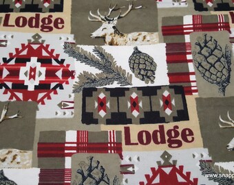 Flannel Fabric - Red Aztec Lodge Patch - By the yard - 100% Cotton Flannel