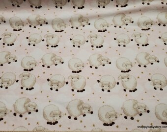 Flannel Fabric - Sleepy Sheep Light Pink - By the yard - 100% Cotton Flannel