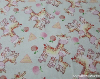 Flannel Fabric - Happy Giraffes Lime - By the yard - 100% Cotton Flannel